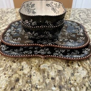 Temp-Tations Black and White Floral Dinnerware Set